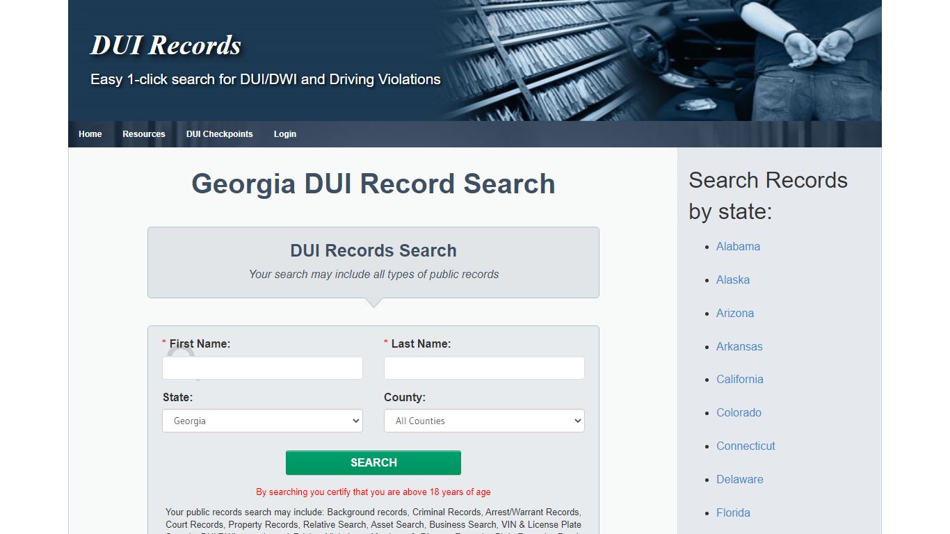 Georgia GA DWI / DUI Records Search