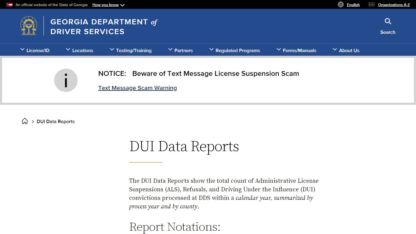 DUI Data Reports | Georgia Department of Driver Services