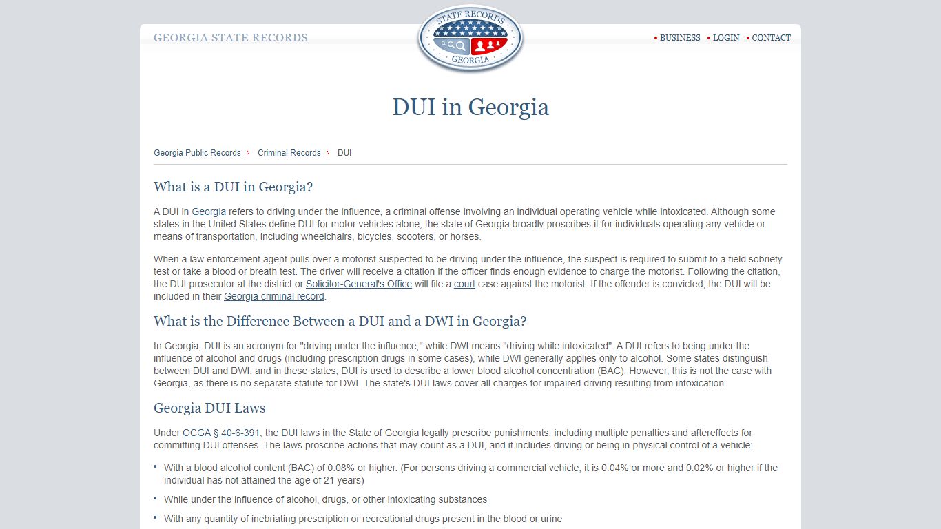 DUI in Georgia | StateRecords.org